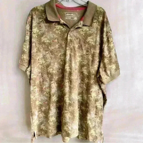 Eddie Bauer Classic Field Pro Short Sleeve Polo Shirt Mens 2XL Green Floral - Picture 1 of 8